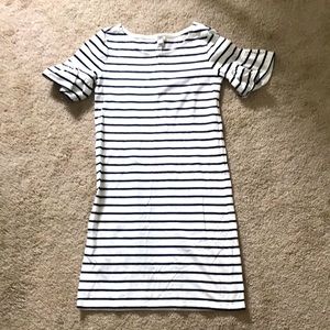 XXS J-Crew white and navy bell-sleeved dress